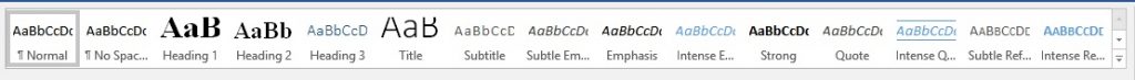 Screenshot of MS Word styles menu